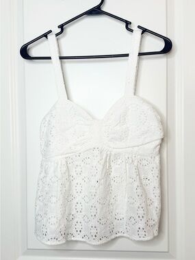 Color Block Womens S White Eyelet Babydoll Tank Top Bustier Cottagecore NWT